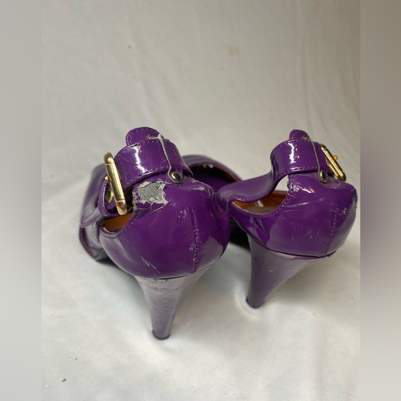 Women’s Purple Open Toe Sandal Pumps | Kitten Heel with Buckle Detail Size 8 - Picture 4 of 12